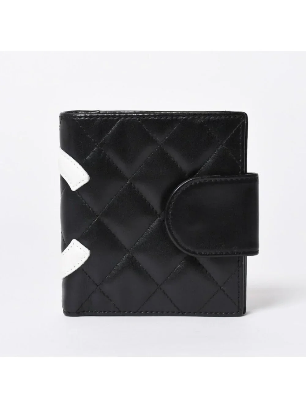 Chanel Cambon Line Bifold Wallet CC Logo Calfskin Kiss Lock Black Silver